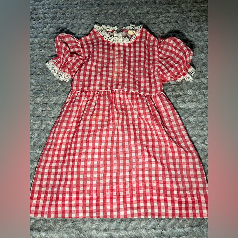 Econd Red and White Checkered Dress with Lace